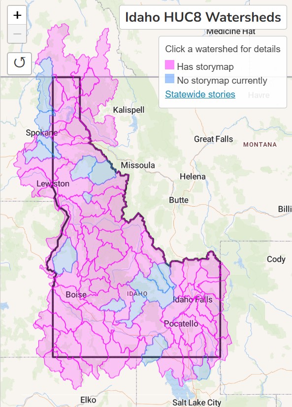Map of Idaho showing different watershed regions.